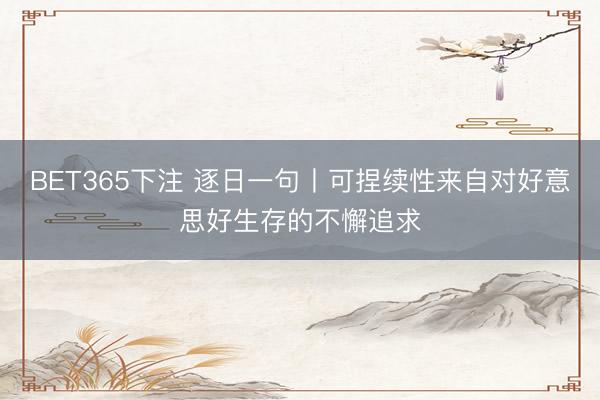 BET365下注 逐日一句丨可捏续性来自对好意思好生存的不懈追求