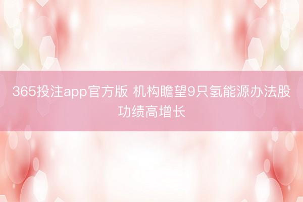 365投注app官方版 机构瞻望9只氢能源办法股功绩高增长