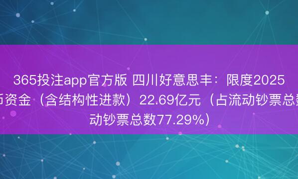 365投注app官方版 四川好意思丰：限度2025年末，货币资金（含结构性进款）22.69亿元（占流动钞票总数77.29%）