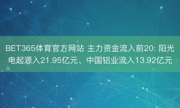 BET365体育官方网站 主力资金流入前20: 阳光电起源入21.95亿元、中国铝业流入13.92亿元