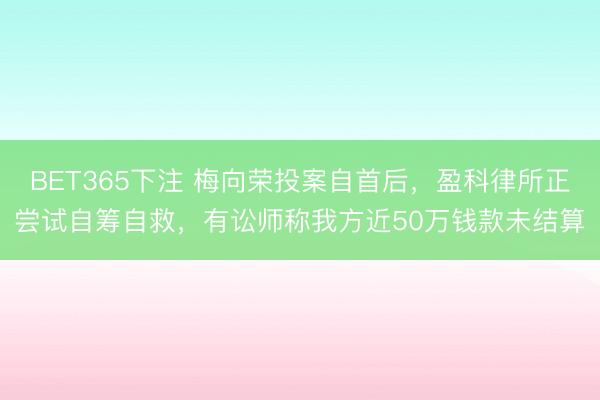 BET365下注 梅向荣投案自首后，盈科律所正尝试自筹自救，有讼师称我方近50万钱款未结算